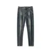 Designer di jeans maschile ricamato primavera e autunno nuovo prodotto jeans maschile slim fit elastico elastico versatile scuro piccolo pantaloni a gamba dritta quattro stagioni