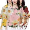 Frauenblusen Seitenkrawatte Taille Bluse Blausgemusterte Revers -Hemd für Frauen mit doppeltem Baceed Design Direktstring Detail Lose Fit Sommer