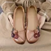 Casual schoenen 2024 Vintage Floral Ballet Flats dames echte leer ondiepe moeder rijden loafers dames retro gezellige mocassins sneakers