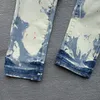 Kvinnors byxor lila varumärke jeans trend tvätt high street amerikanska män etikett tonade svart reparation låg höjning mager denim