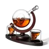 Creative Globe Decanter Set with LeadFree Carafe Fine Wood Stand and 2 Whiskey Glasses Premium Gift 240415