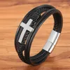 Outras pulseiras 2023 Luxury Multicolor Cross Design clássico Aço inoxidável Mens de couro Bracelete 19/12/23cm Escolha Bonito de Natal Giftsl240415