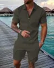Summer Fashion Men Clothing 3D Print Solid Color Polo Shirt and Shorts 2pcs Set Trend Zipper Tracksuit Set Overdimensionerad T-shirt 240408