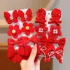 2024 Nouvel An chinois Red Celebration Children's Automn and Winter Girl Sweet Flower Pair Bow Hair Hair Clip