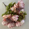 Decorative Flowers Cilected Vintage Rose Pink Silk Bouquet Peony Artificial Bride Wedding Home Decoration Fake Faux