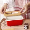 Plates Nordic Rectangular Ceramic Butter Box Sealing Wood Lid Knife Dish Keeper Tool Cheese Storage Container Kitchen Supplies