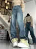 Frauen Jeans Spleiß Frauen hohe Taille 2024 Herbstknopf Weitbein Knöchel-Länge Denimhose Mode Vintage Burr Blue Hosener