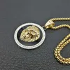 Hip Hop Charm Out Bling Golden Lion Head Wisianty Naszyjniki Mężczyzna Złoty Kolor Złotego Kolor Stal nierdzewna Łańcuch Rock Prezent dla mężczyzn H271W