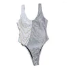 Traje de baño de mujeres de mujer traje de baño sexy lentejuelas brillantes cadenas de metal para mujeres 2024 trajes de baño de corte de pierna alta bather beach swim wear