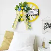 Decorative Flowers 14.2Inch Sunflower Wheel Wreath Spring Wooden Wall Decor Lightweight Hanging Home Decoration