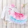 Baby Girls' Spring and Autumn New Baby Long Sleeve Cartoon Romper Colorful Yarn Half Skirt Children's Set