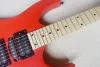 Guitare rouge guitare électrique avec cou d'érable, matériel noir, offrant des services personnalisés