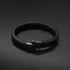 Other Bracelets Classic Black Leather Bracelet for Men Hand Jewelry Gift Handsome Business Bracelet with Metal Magnetic ClaspL240415