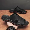 Slippels Outdoor Echte lederen sandalen Sandalen Zomer Non-slip Walking Casual Shoes Beach Men Big Size 38-48