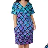 Plus Size Dresses Mermaid Scales Casual Dress Summer Purple Blue Splash Abstract Kawaii V Neck Graphic Street Wear 3Xl 4Xlplus Drop De Dhrly