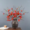 Dekorativa blommor en enda gren multi gaffel simulering liten tomat falsk körsbärsfruktträd köksdekoration