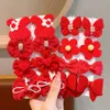 2024 Nouvel An chinois Red Celebration Children's Automn and Winter Girl Sweet Flower Pair Bow Hair Hair Clip