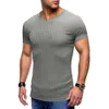 T-shirt à manches courtes sportives et fitness pour hommes, chemise en tricot en v à col en v slim pour hommes