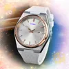 Men de mode quartz populaire Regardez la date automatique du jour en acier inoxydable horloge en cristal miroir bracelet super brillant calendrier sangle de caoutchouc trois stiches montres