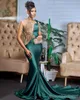 2024 Hunter Green Prom Dresses for Black Women Illusion Mermaid Evening Dresses Formal Gowns Rhinestones Crystals Decorated Birthday Party Dress Reception AM701