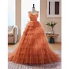 Party Dresses SSYFashion Orange Prom Dress For Women Romantic Princess Long Sleeve Cake Style Puffy Skirt Sweet Girl Evening Gowns