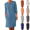 Casual Dresses Women's Round Neck Three Quarter Sleeved Solid Color Pullover Loose Youth Gelegant Dress Vestidos Cortos