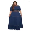 Suits de survêtement pour femmes Plus taille Summer 2 pièces Sents Femmes Vêtements décontractés à manches courtes solides Splice Crop Top Splice Long Skir Dhk1m