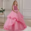 Girl's Dresses Girls Dress 2024 New Girls Sequin Princess Dress 5-14 år Fashionabla Bow Fluffy Dress Bankett Wedding Flower Girl Dress T240415