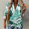 Blusas femininas Flor roxa 3D Camisa impressa feminina Moda casual Mangas longas Camisetas botões de lapela streetwear de grandes dimensões damas