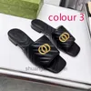 Klassieke Designer Slipper Women Beach Slippers Lederen brief Lady Flat Shoe Metal Buckle Dia