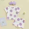 Clothing Sets FOCUSNORM 0-3Y Lovely Baby Girls Summer Clothes Sets 3pcs Flowers Print Short Sleeve T Shirts Tops Shorts Hairband T240415