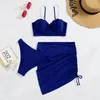 Women's Swimwear Three Piece Swimsuit Solid Color Summer Sun Protection European And American Bikini Multi-color Set