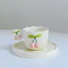 Cups Saucers Cute 3D Cherry Cup And Saucer Hand Painted Ceramic Coffee Tea Latte Set Office Drinkware Personalized Gift For Her Girl