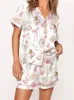 2 -teiliges Pyjama Sets Damen Y2K Bow Print Loungewear Revers Button Down Kurzarmhemden und kurze Hosen Sets Sommer Nachtwäsche 240407