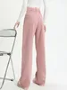 Damesjeans Circyy vrouw denim broek hoge taille roze flaggy gesplitste broek losse vintage rechte lente 2024 moded kleding