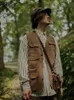 Vêtes pour hommes style safari hommes avancé beau streetwear japonais rétro multi-poches en V col couleur unie à col