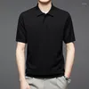 Men's Sweaters Men Wool Half Worsted Knitted Thin Sweater Shirt 2024 Spring Short Sleeve Turn-down Collar Man Pullovers Tshirt