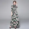 Summer Runway Shirt Dress Womens Lapel Short Sleeve Gorgeous Flower Print Single Breasted Belt Pleated Midi Vestidos 240410