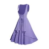 Casual Dresses Light Purple Fall Wedding Guest For Women Lace Up Layered Dress Plain Color Sleeveless A Line Midi