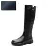 Boots Femmes Long Vérite en cuir épais semelles épaisses hivernales Chauffeuse chauffante Galet Haute dames Motorcycle de moto WSH4973