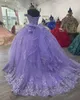 Lilac lila von der schulter quinceanera kleider applices birthday party kleiders Perlen Ballkleid Abschlussball Kleider Vestido de 15 Anos 0509