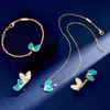 Frankrike Famou Brand Fahion smycken Set Lady Women Sweet Diamond Turquoie Van Gold Two Butterfly Ring Earring Armband Necklace Four Clover Deigner