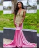 Pembe Veet Golden Rhinestones Denizkızı Prom Elbiseleri 2024 Siyah Kızlar Özel OCN Afrika Çar Robe De Gala