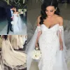 2024 Newest Mermaid Wedding Dresses Off the Shoulder Lace Applique Ruffles Beaded Pearls Crystals Chapel Train Wedding Bridal Gown