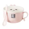 Stainless Steel Double-layer Ramen Noodles Bowl Anti-scalding Instant Noodle Bowl Cute Bunny with Lid and Spoon Tableware Random