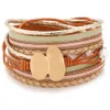 New Color Blocked Oval Rice Bead Women's Magnetic Button Multi Layer Leather Bracelet
