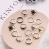 Nya 15 bitar trendiga och ihåliga Lotus Sunflower Geometric Black Set Rings for Women