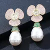 Kolczyki Dangle Missvikki Long Bicolor Flower for Women Wedding Party Dubai Bridal Jewelry Boucle D'Oreille Femme Prezent 76 mm