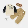 Kleidungssets 2024 Frühlingsbabys College -Stil 2pcs Kleidung Set Baumwolle Spleiß Langarm Polo -Hemden Solid Hosenanzug Kinder Mädchen Outfit