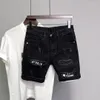 Mens Hole Patch Korean Slim Jeans Short Pants Shorts Feet Black Denim For Men Cowboy Teenager Designer 240412